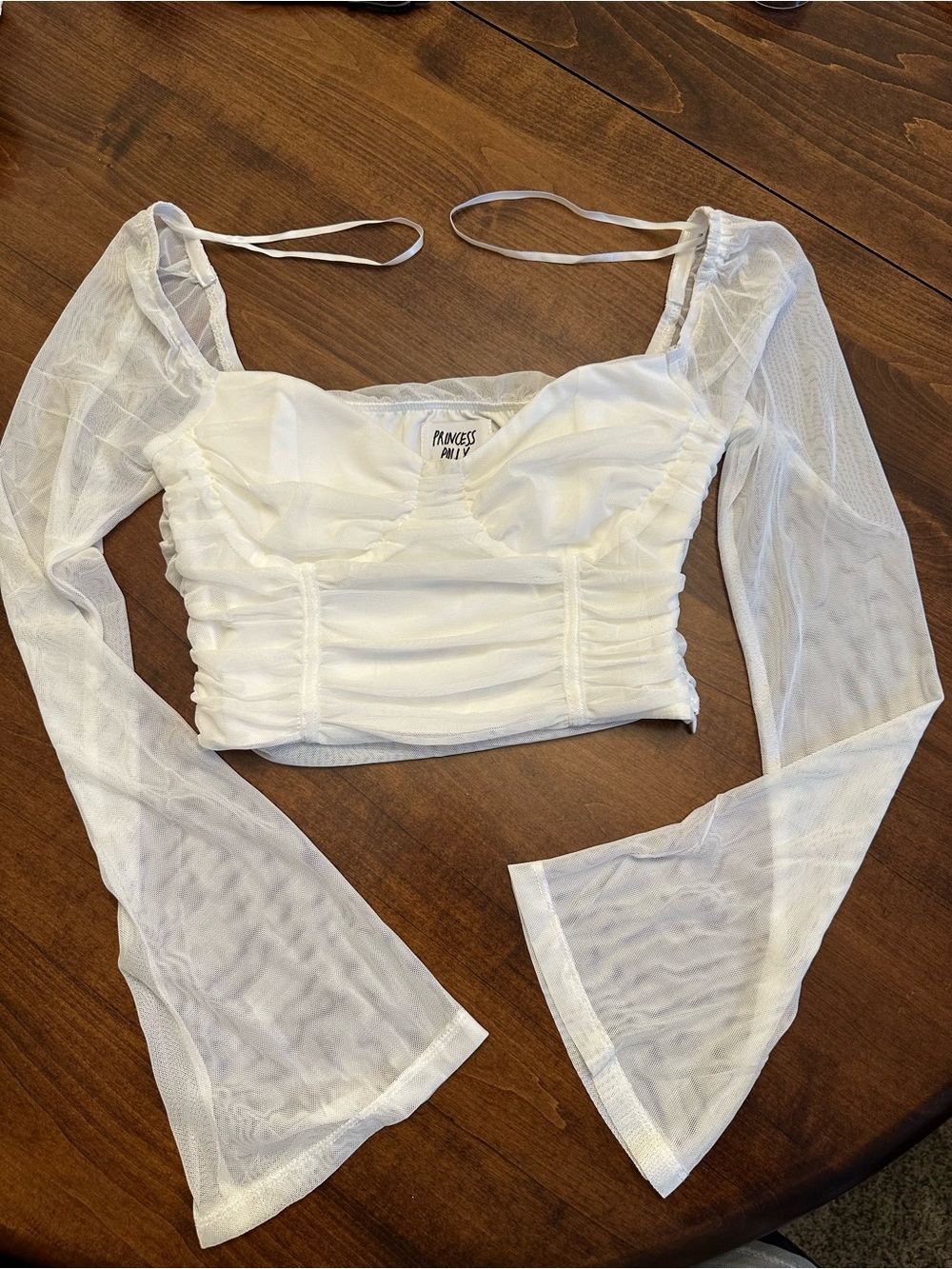 Princess Polly White Ruched Mesh Crop Top